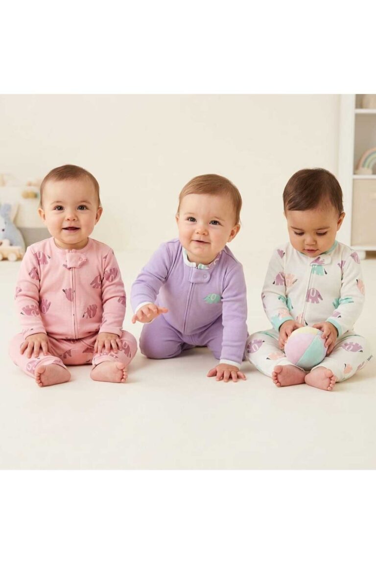 Kız Bebek Sevimli Desenli Pamuklu Günlük Hediye 3'lü Tulum Seti