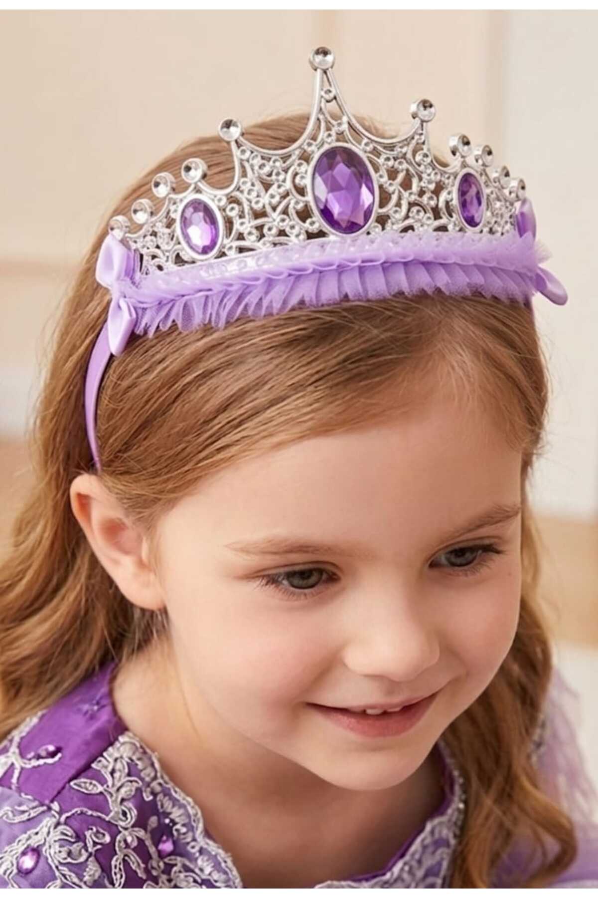 Kız Çocuk Mor Parlak Parıltılı Doğum Günü Kutlama Prenses Taç