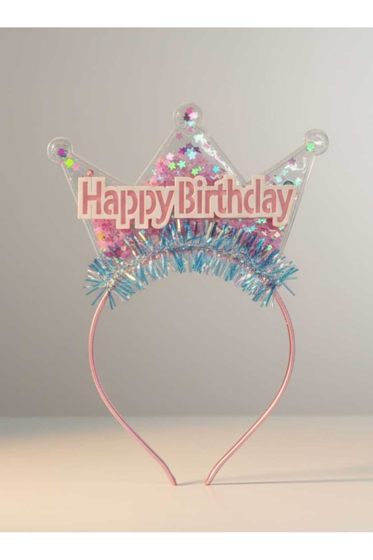 Kız Çocuk Pembe Parlak Işıltılı Pullu Happy Bırtday Kutlama Doğum Günü Tacı Taç - Görsel 2