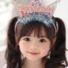 Kız Çocuk Pembe Parlak Işıltılı Pullu Happy Bırtday Kutlama Doğum Günü Tacı Taç