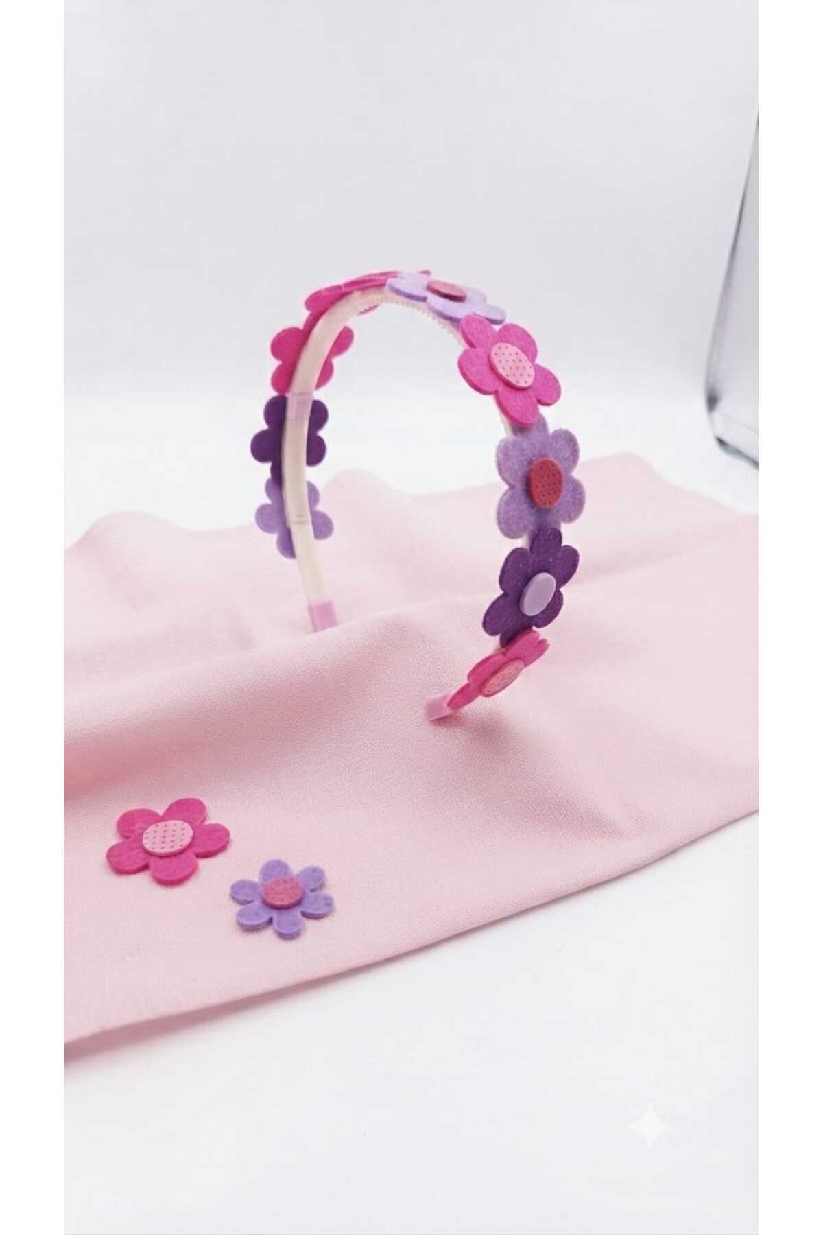 Kız Çocuk Mor Pembe Çiçekli Keçe Doğum Günü Etkinlik Kutlama Özel Gün Prenses Taç - Görsel 3
