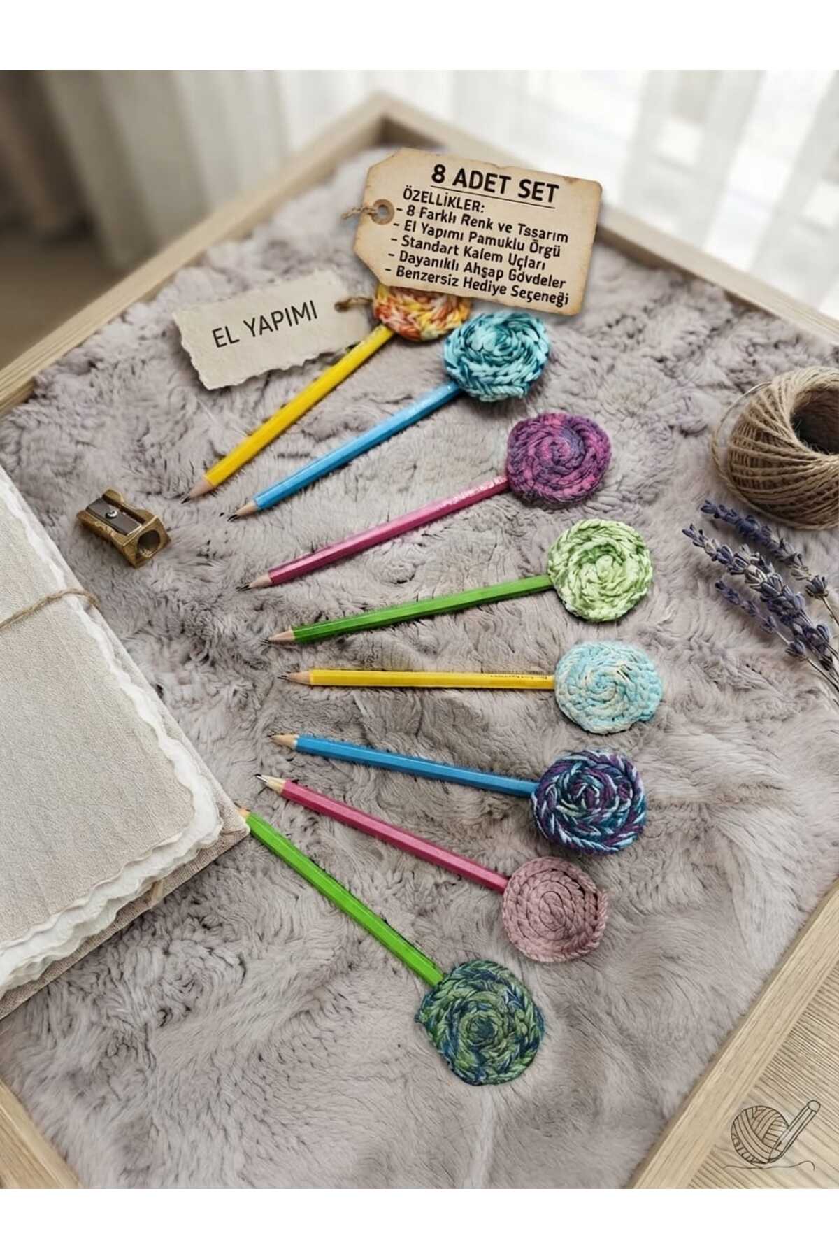 Karma Renkli Lolipop Örgü Anasınıfı İlkokul Kişisel Hediyelik Kurşun Kalem Seti(8 Adet)