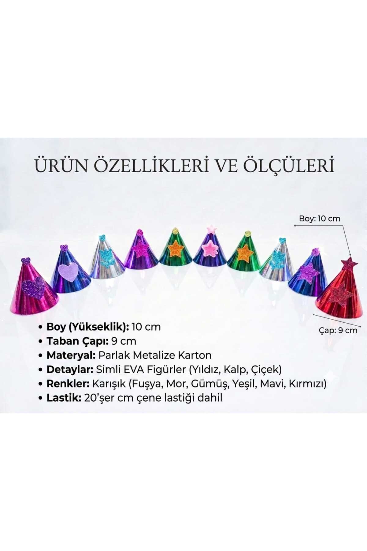 Doğum Günü Parti Kutlama Oyuncak Şapkası Parlak Simli Parti Şapkası 10 adet - Görsel 2