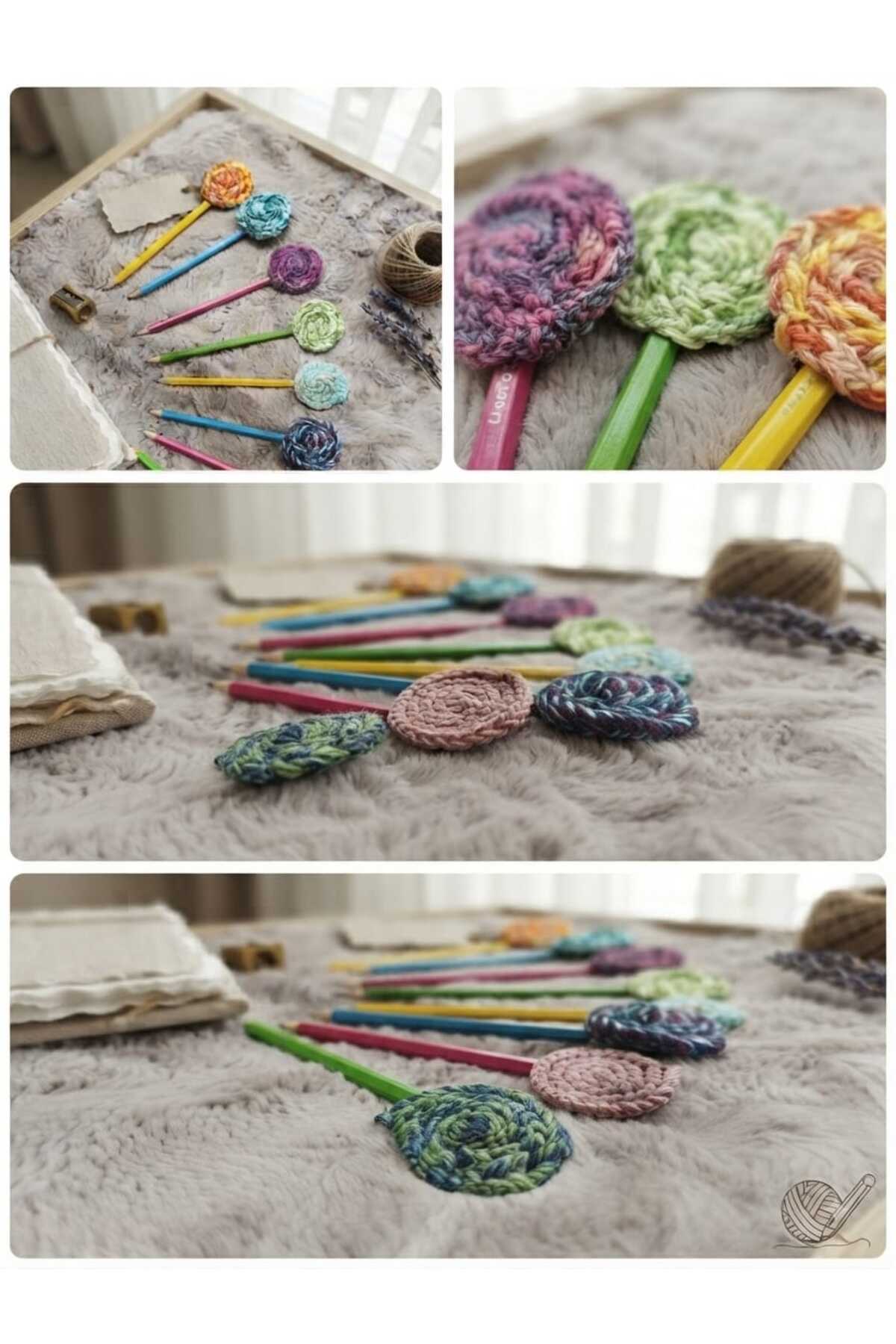 Karma Renkli Lolipop Örgü Anasınıfı İlkokul Kişisel Hediyelik Kurşun Kalem Seti(8 Adet) - Görsel 3
