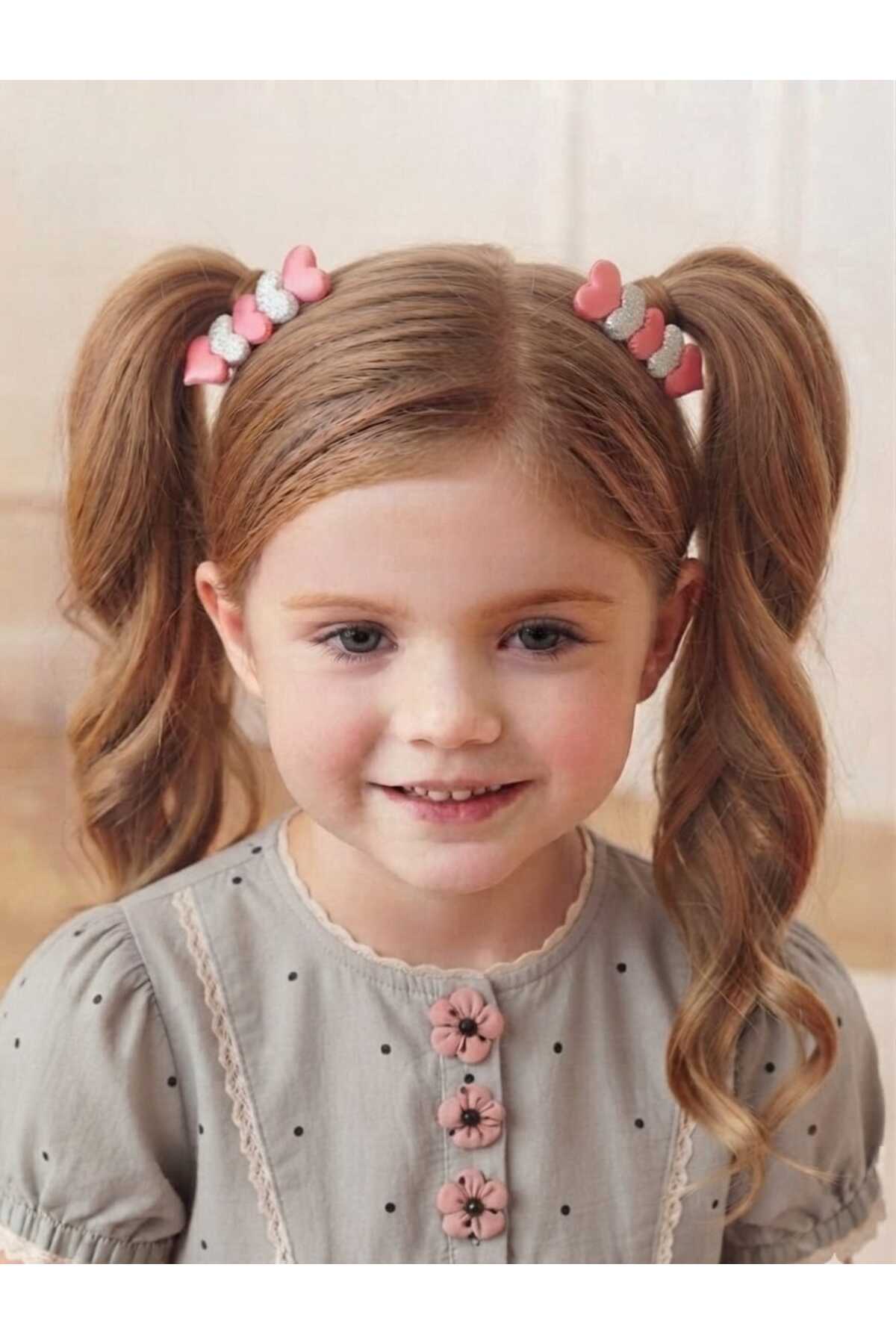 Kız Çocuk Gümüş Saten Puantiyeli Kalpli Doğum Günü Hediye Günlük Klips Toka Seti - Görsel 2