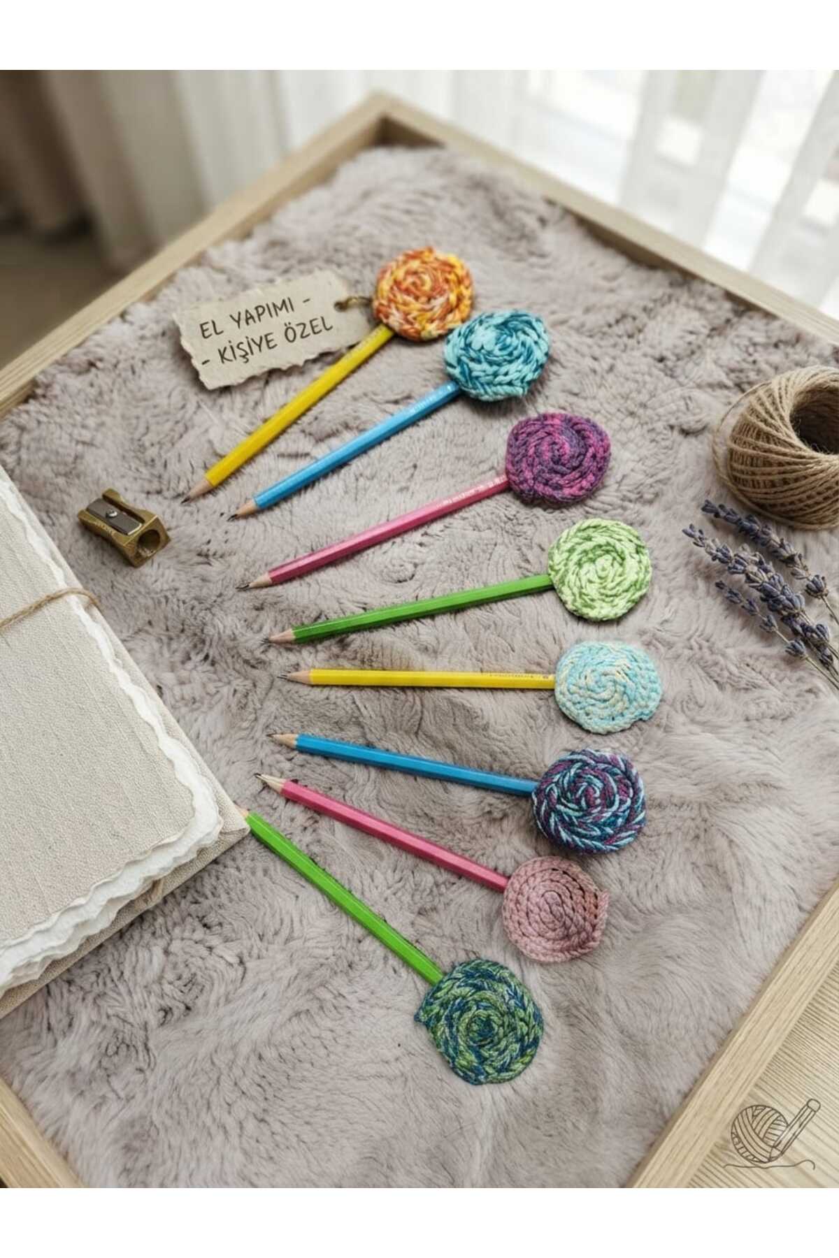 Karma Renkli Lolipop Örgü Anasınıfı İlkokul Kişisel Hediyelik Kurşun Kalem Seti(8 Adet) - Görsel 2