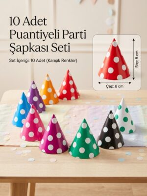 Alternative view of Doğum Günü Kutlama Puanlı Desenli Sevimli Çok Renkli 10 lu Kutlama Peluş Oyuncak Parti Şapkası