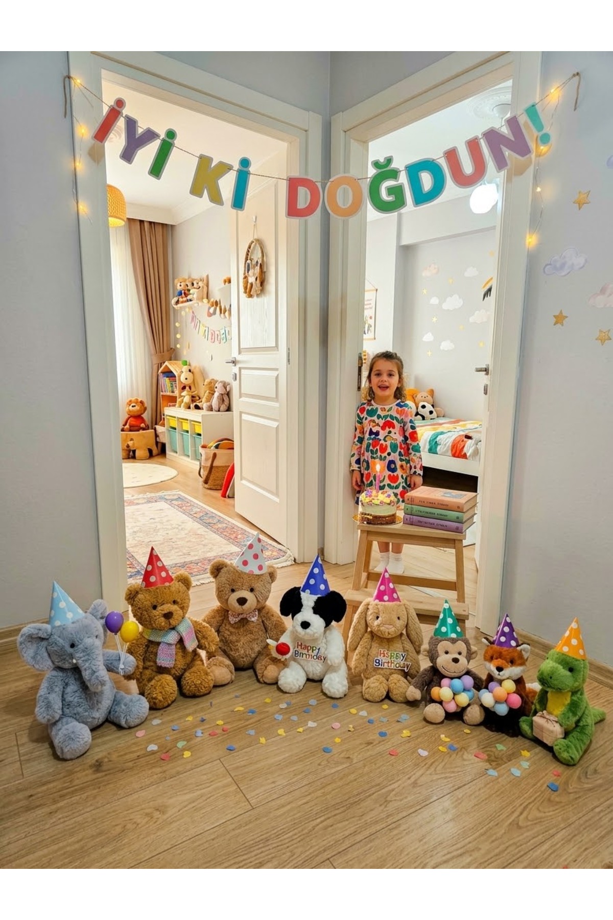 Doğum Günü Kutlama Puanlı Desenli Sevimli Çok Renkli 10 lu Kutlama Peluş Oyuncak Parti Şapkası - Görsel 3