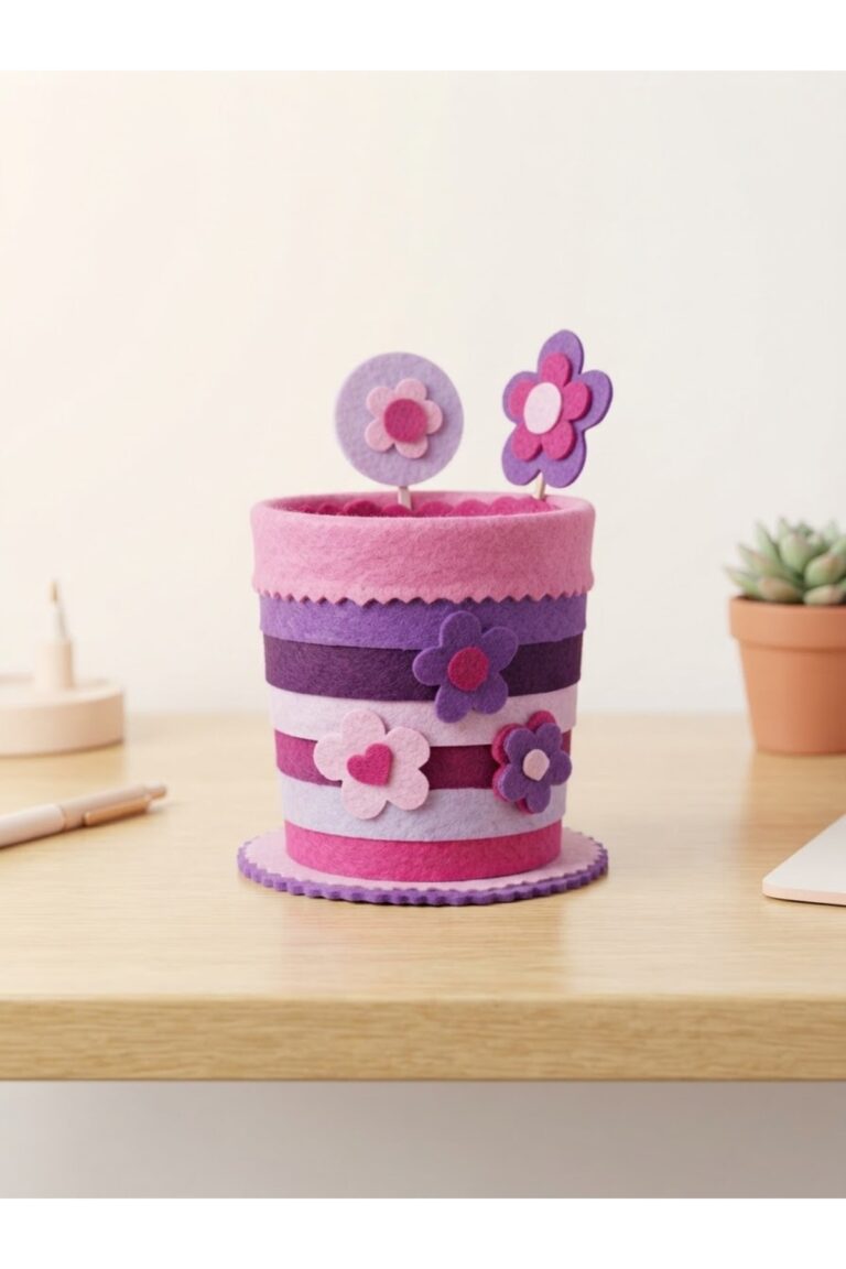Pembe Pastel Tonlar Renk Çiçek Figürlü Dekoratif Sevimli Şık Keçe Dayanıklı Hediye Doğum Günü Kalemlik