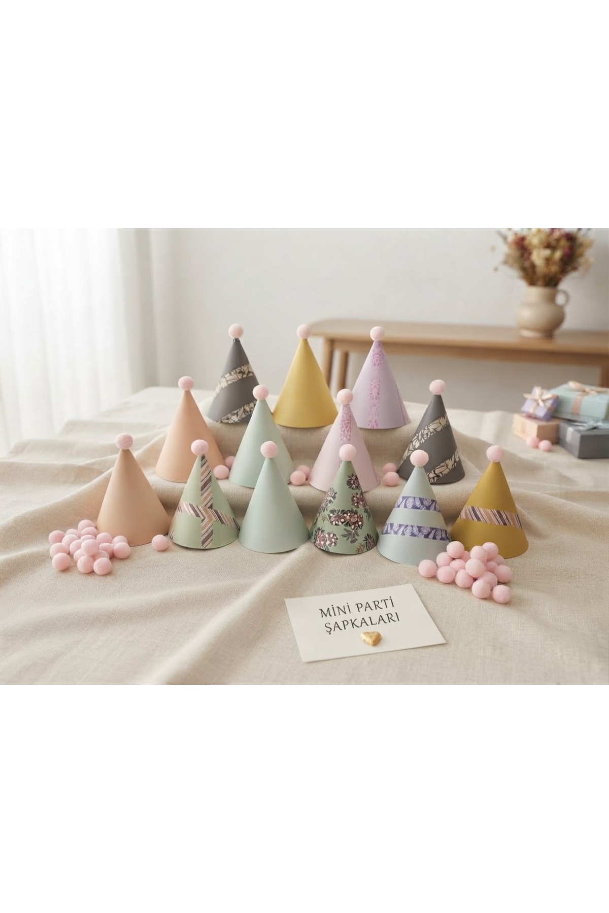 Pastel Renkler Pembe Mavi Çocuk Bebek Doğum Günü Kutlama Oyuncak Parti Şapkası - Görsel 3