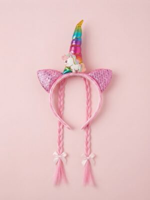 Alternative view of Kız Çocuk Unicorn Pembe Gökkuşağı Rengarenk Doğum Günü Kutlama Hediye Parti Prenses Tacı