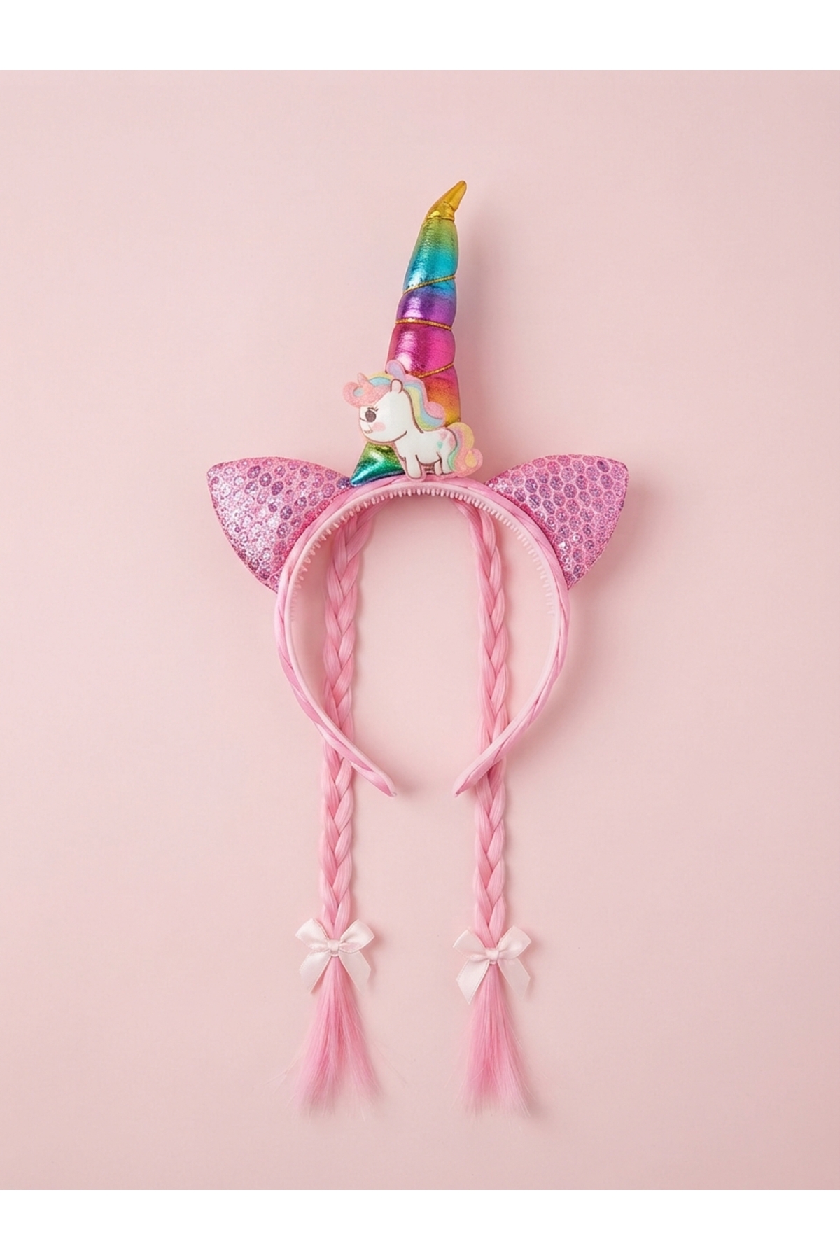 Kız Çocuk Unicorn Pembe Gökkuşağı Rengarenk Doğum Günü Kutlama Hediye Parti Prenses Tacı - Görsel 2