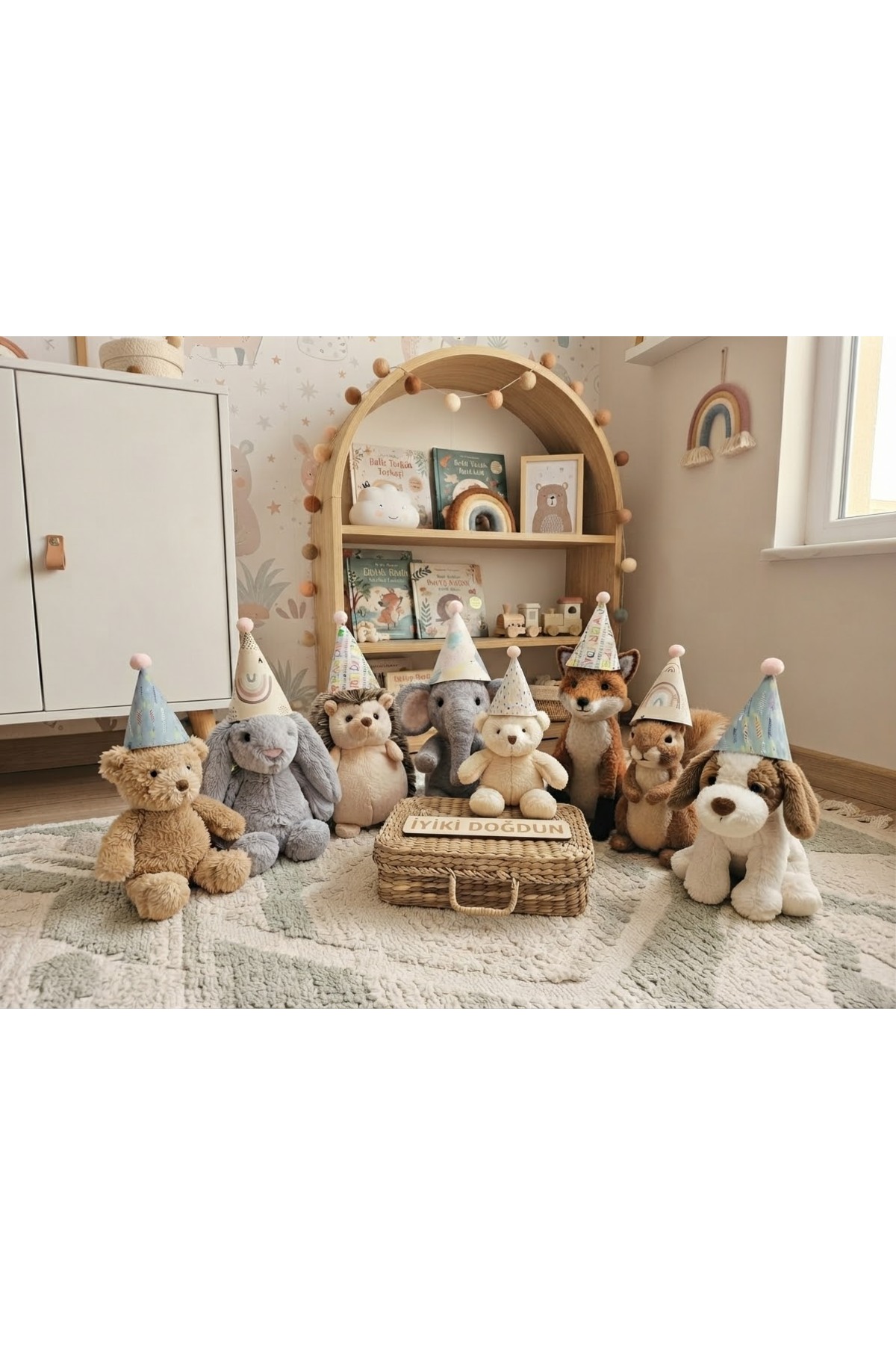 Pastel Renkler Figürlü Bebek Çocuk Doğum Günü Hediye Peluş Oyuncak Kutlama Parti Şapkası - Görsel 4