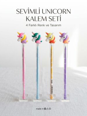 Alternative view of Kız Çocuk Unicorn Figürlü Pembe Mor Desenli Kurşun Kalem Renkli Hediye Okul Yumurtlayan Kalem Seti