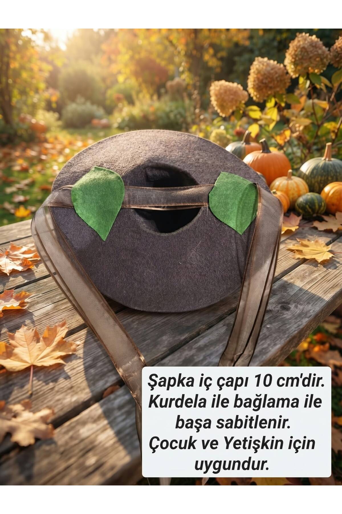 Yeşil Kahve Keçe Özel Tasarım Ağaç Dalı Yaprak Kurdela Detaylı Kutlama Kostüm Doğum Günü Cadılar Bayramı Etkinlik Aksesuar Dekoratif Yılbaşı Halloween Cadı Şapkası(1 Adet) - Görsel 5