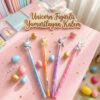 Kız Çocuk Unicorn Figürlü Pembe Mor Desenli Kurşun Kalem Renkli Hediye Okul Yumurtlayan Kalem Seti