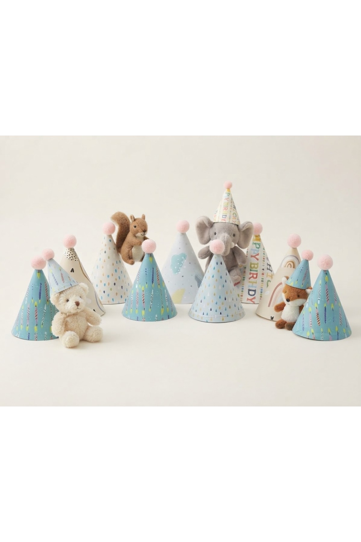Pastel Renkler Figürlü Bebek Çocuk Doğum Günü Hediye Peluş Oyuncak Kutlama Parti Şapkası