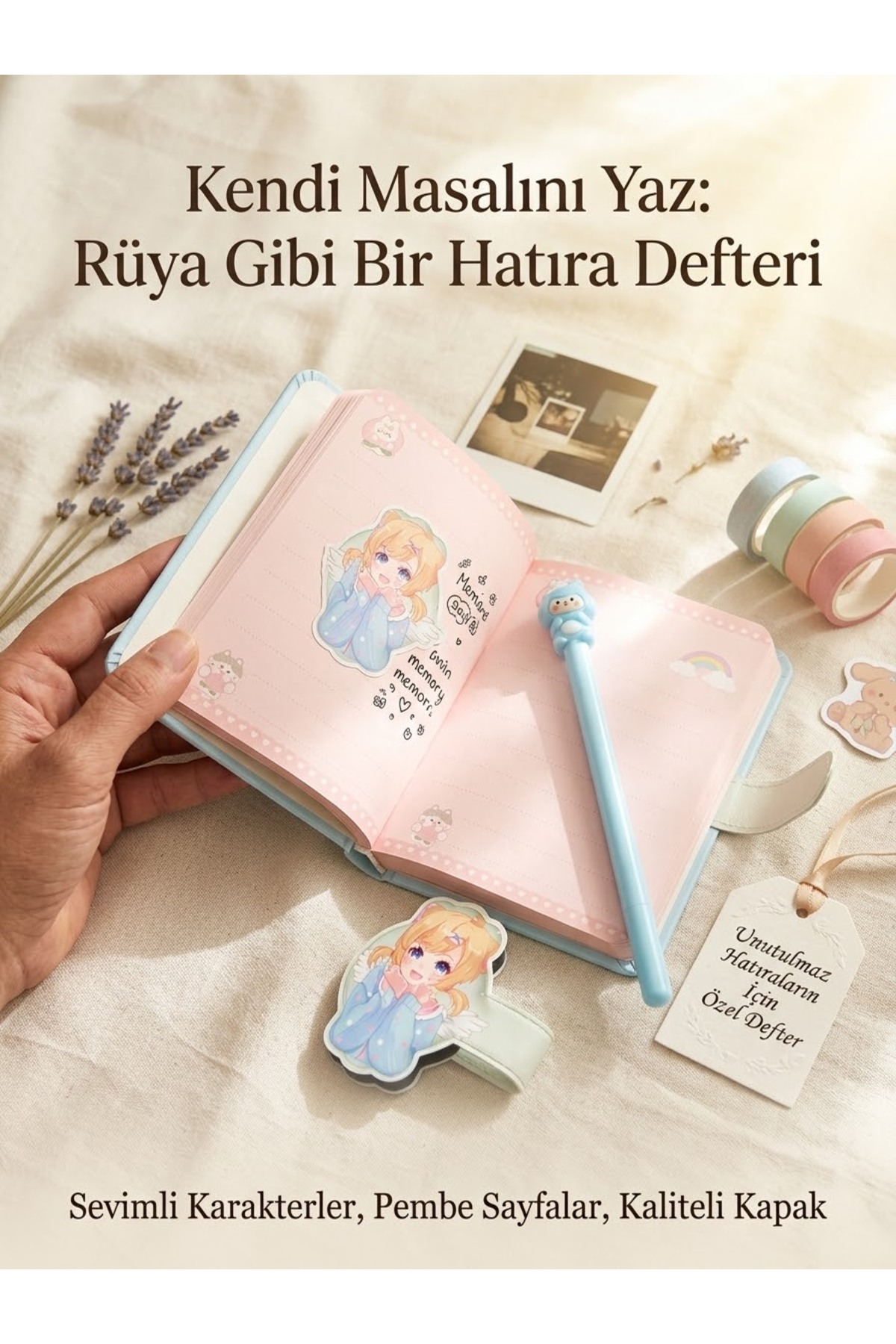 Kız Çocuk Pastel Renkler Turkuaz Pembe Hatıra Defteri Günlük Not Fosforlu Kalem Çoklu Kalem Doğum Günü Okul Karne Hediye Seti - Görsel 2
