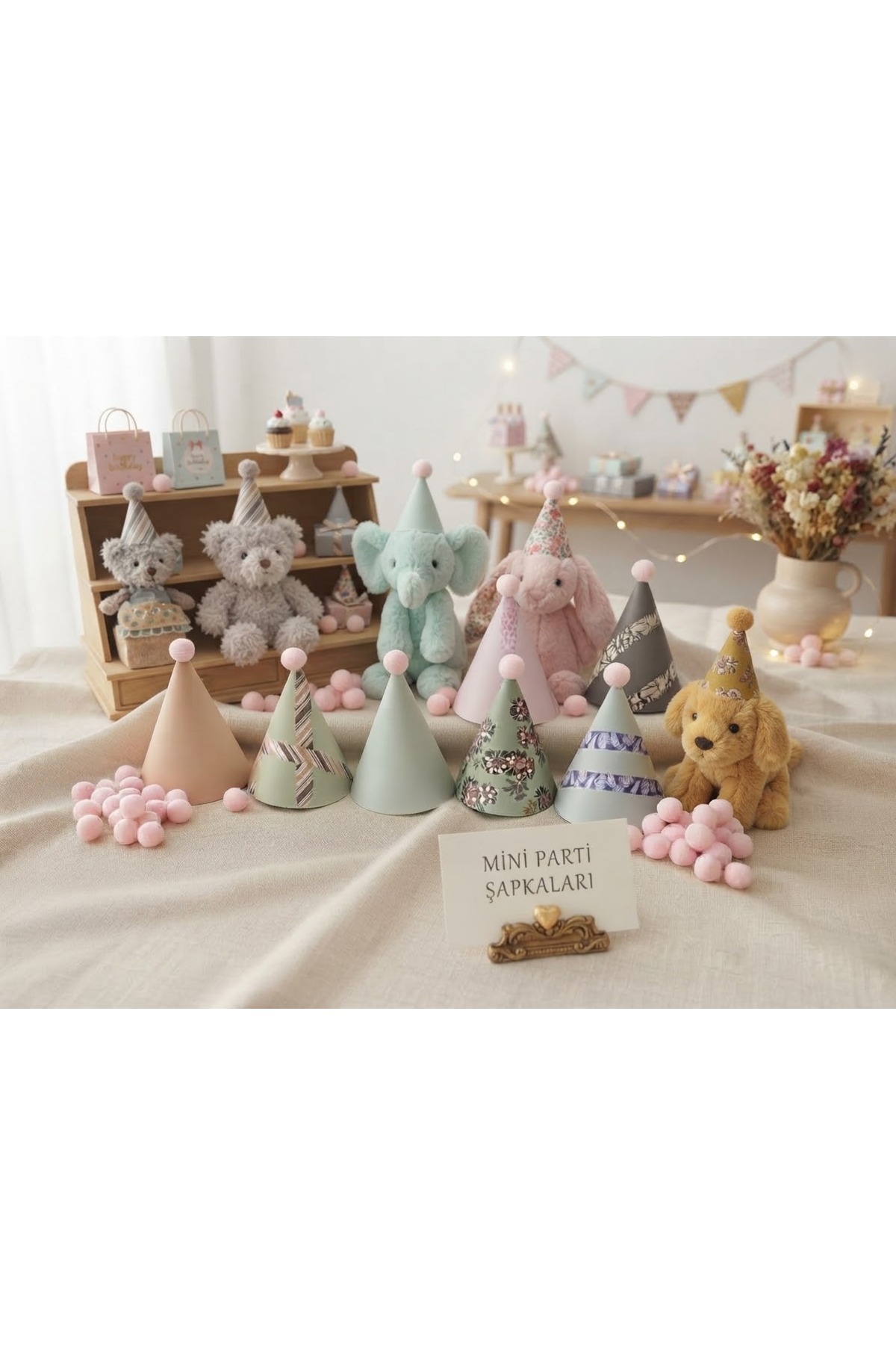 Pastel Renkler Pembe Mavi Çocuk Bebek Doğum Günü Kutlama Oyuncak Parti Şapkası - Görsel 2