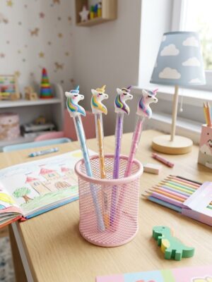 Alternative view of Kız Çocuk Unicorn Figürlü Pembe Mor Desenli Kurşun Kalem Renkli Hediye Okul Yumurtlayan Kalem Seti